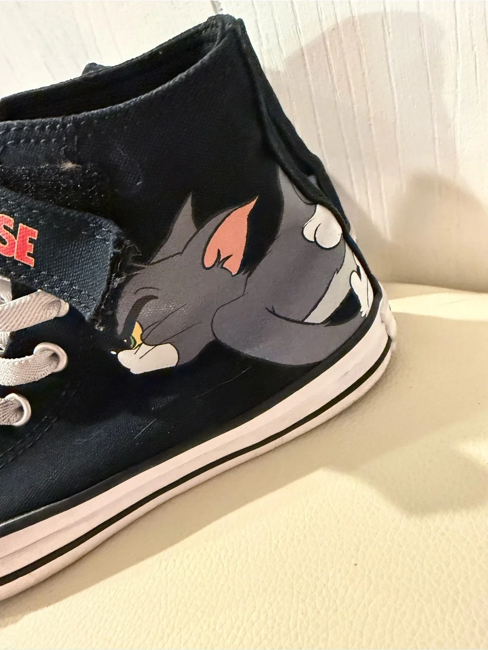 Converse Black High Top Sneakers with Jerry & Cheese Graphic